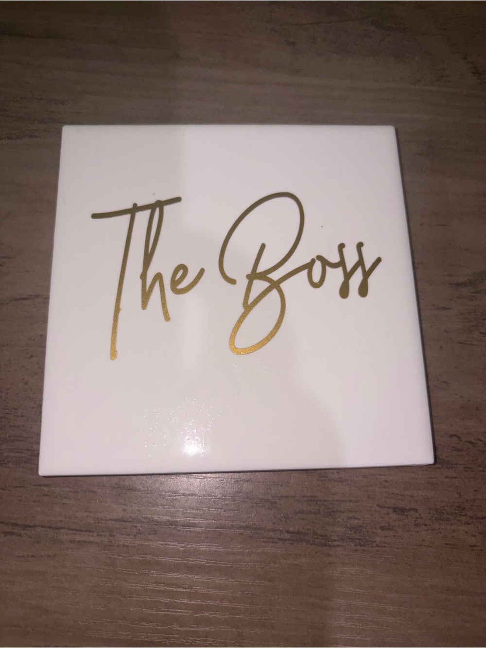 🆕💜 “The Boss” White & Gold Square Coaster with Cork Backing